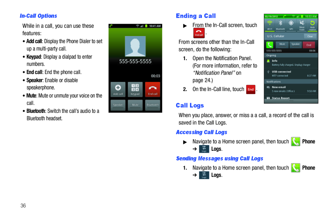 Samsung GH68_3XXXXA Ending a Call, In-Call Options, Accessing Call Logs, s Logs, Sending Messages using Call Logs 