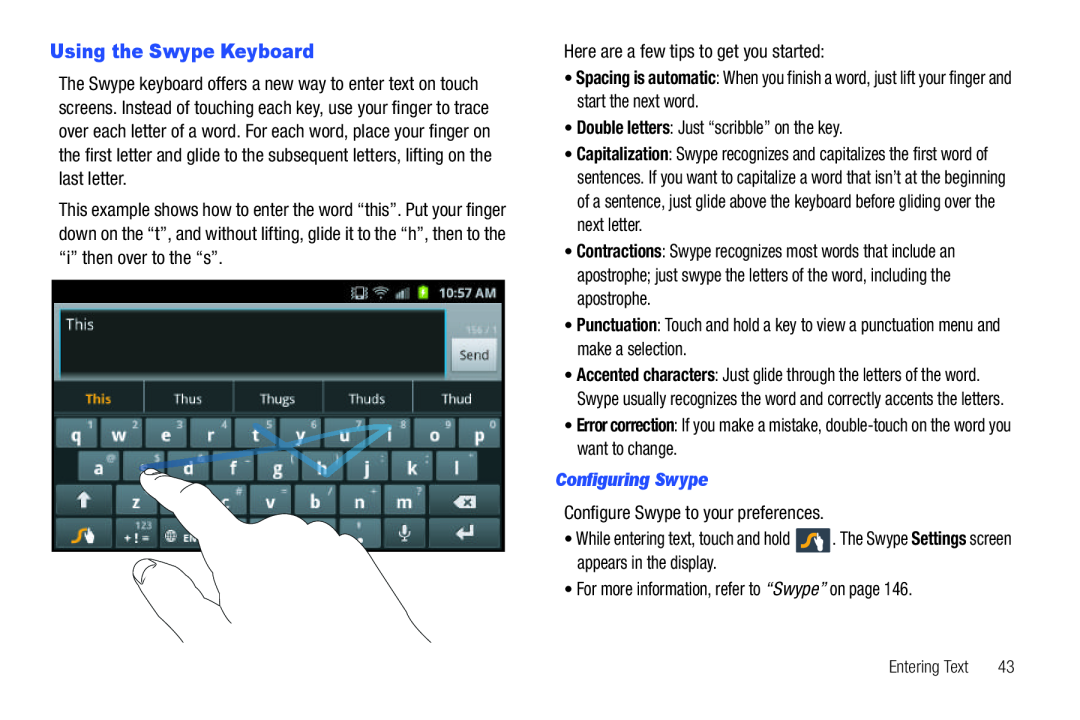 Samsung GH68_3XXXXA user manual Using the Swype Keyboard, Configuring Swype 