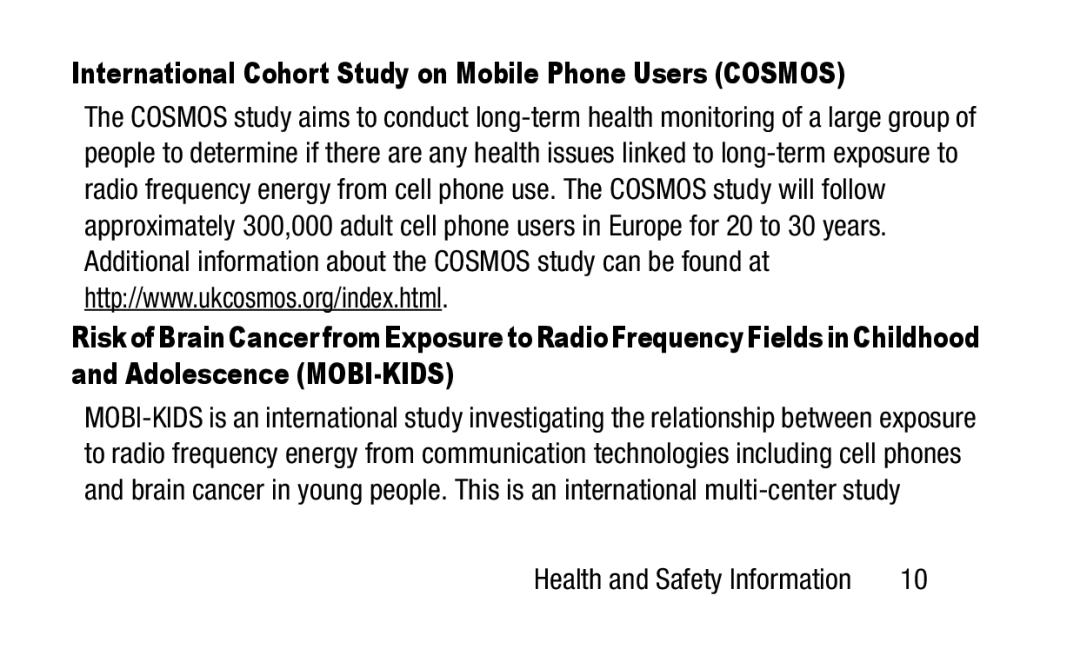 Samsung GH88-41012A warranty International Cohort Study on Mobile Phone Users Cosmos 