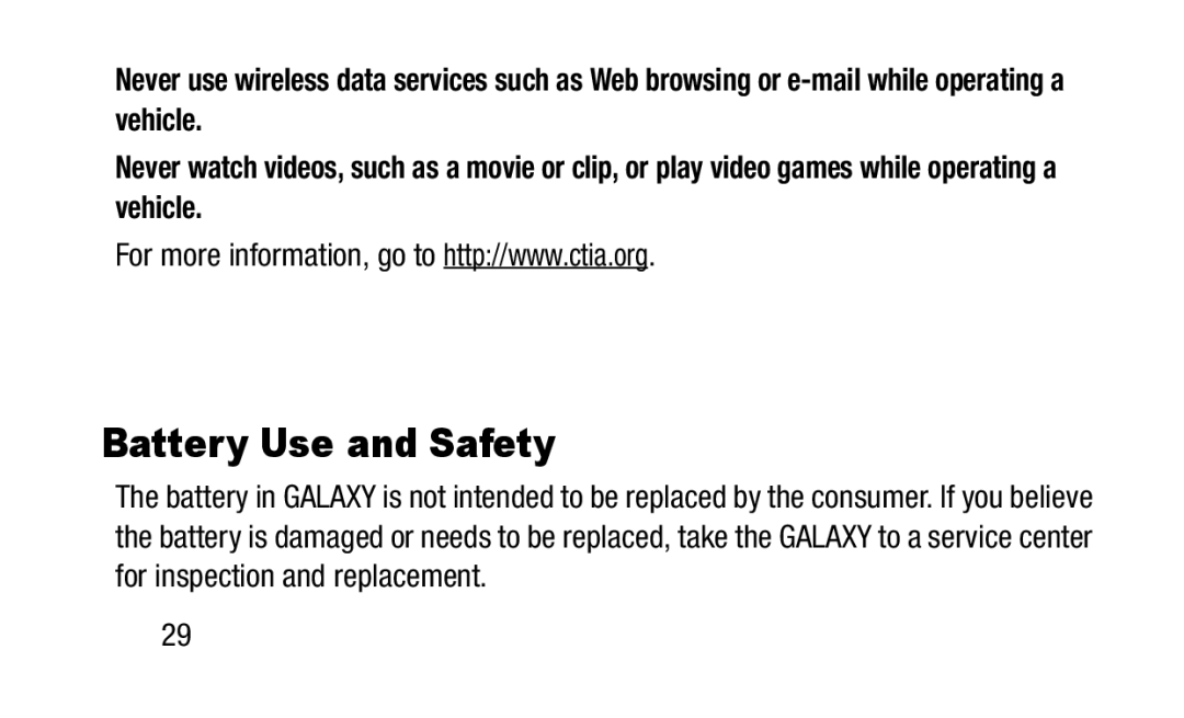 Samsung GH88-41012A warranty Battery Use and Safety 