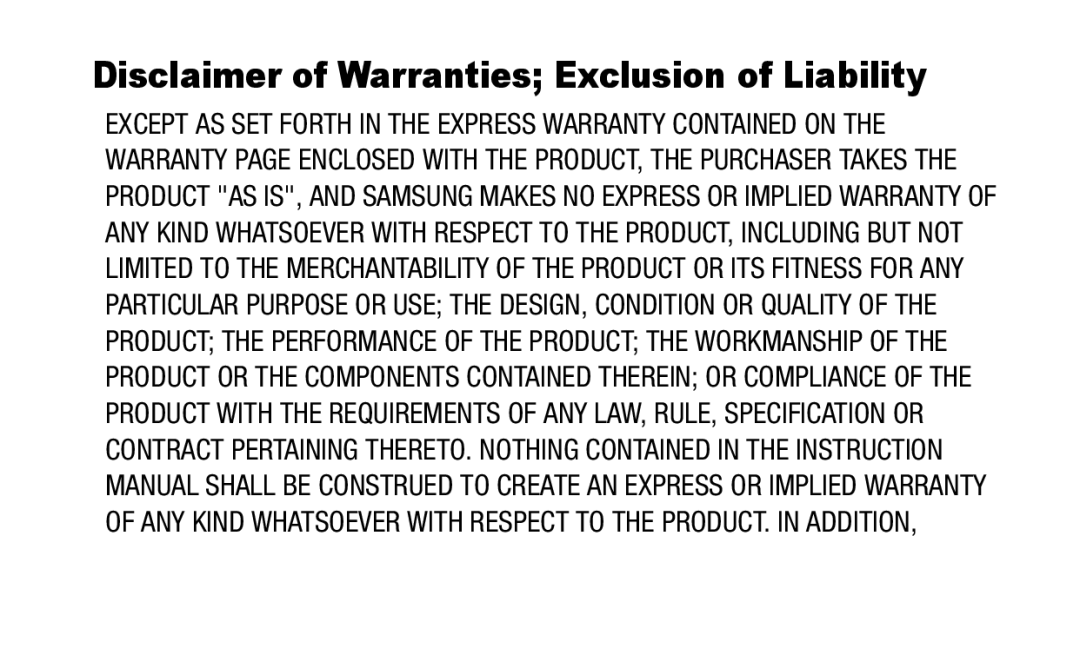 Samsung GH88-41012A warranty Disclaimer of Warranties Exclusion of Liability 