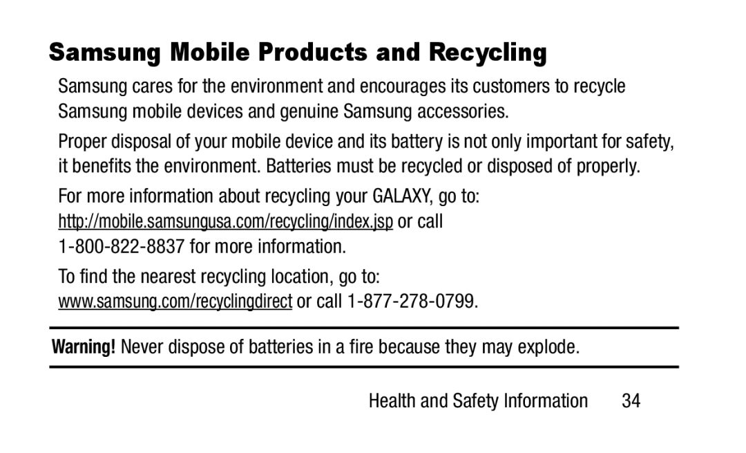 Samsung GH88-41012A warranty Samsung Mobile Products and Recycling 