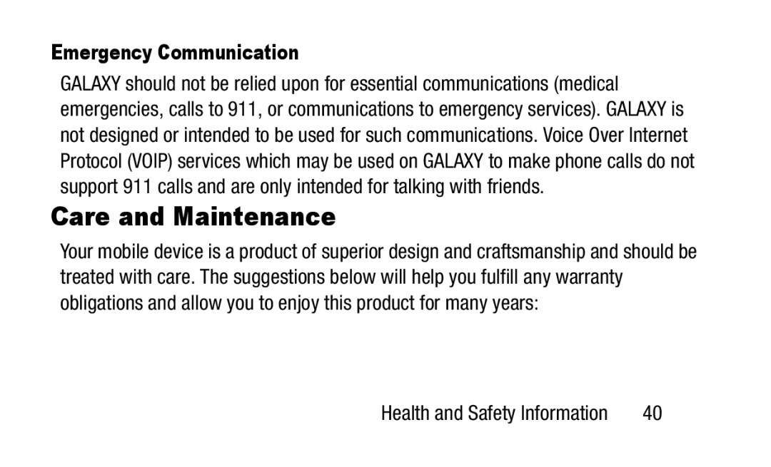 Samsung GH88-41012A warranty Care and Maintenance, Emergency Communication 