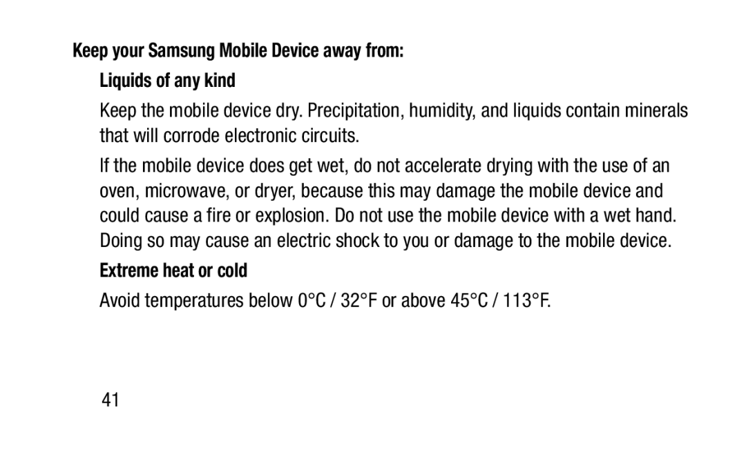 Samsung GH88-41012A warranty Extreme heat or cold 