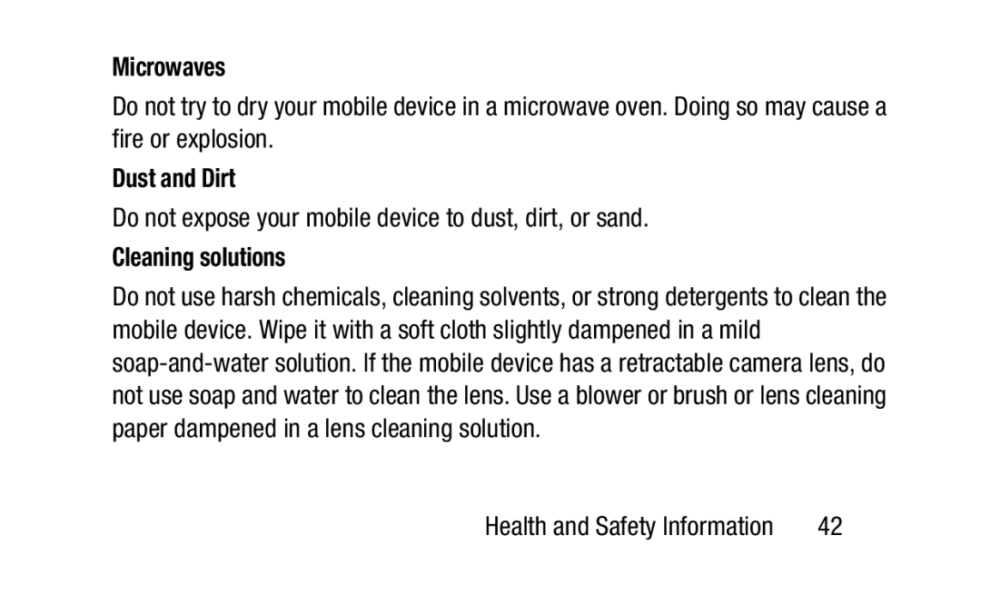 Samsung GH88-41012A warranty Microwaves, Dust and Dirt, Cleaning solutions 