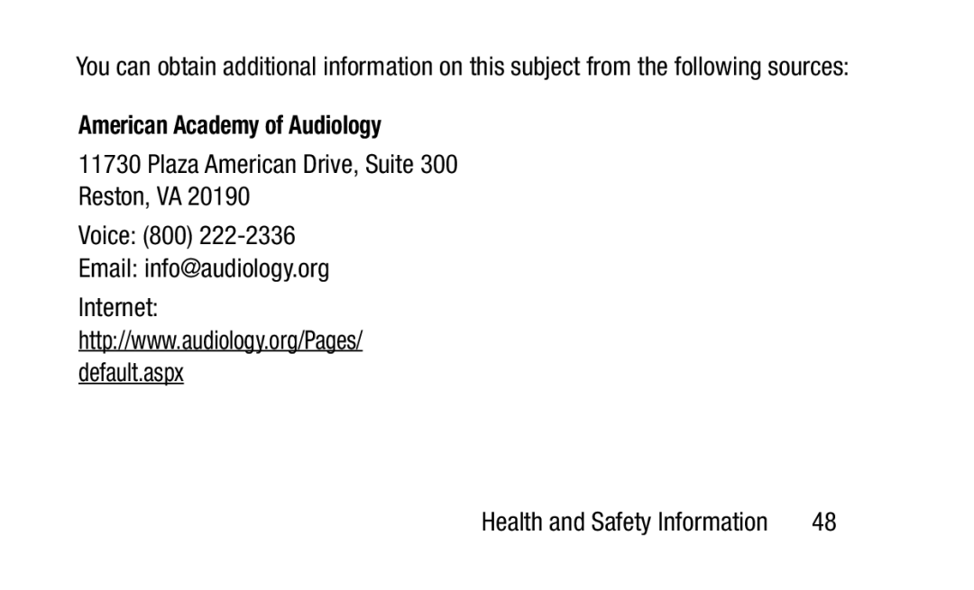 Samsung GH88-41012A warranty American Academy of Audiology 