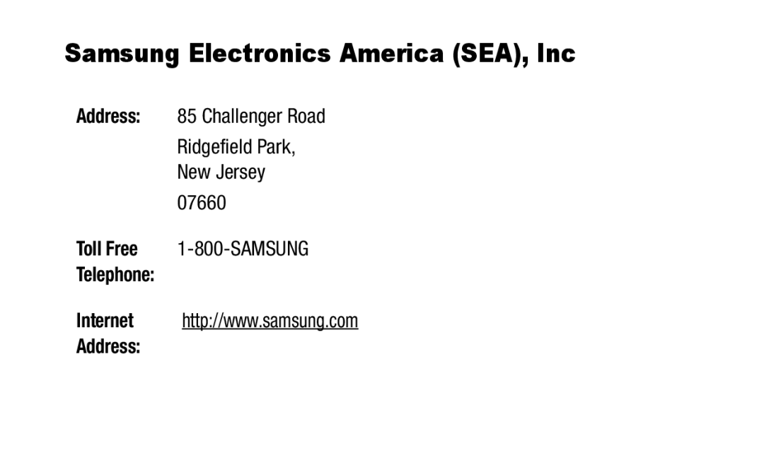 Samsung GH88-41012A warranty Samsung Electronics America SEA, Inc, Telephone Address 