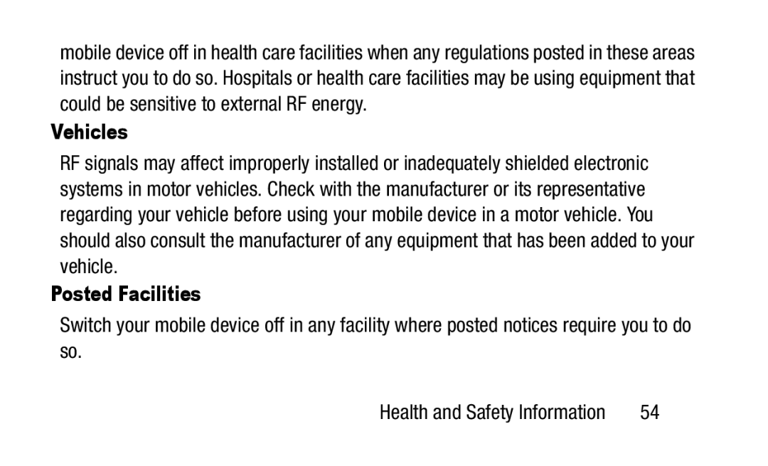 Samsung GH88-41012A warranty Vehicles, Posted Facilities 