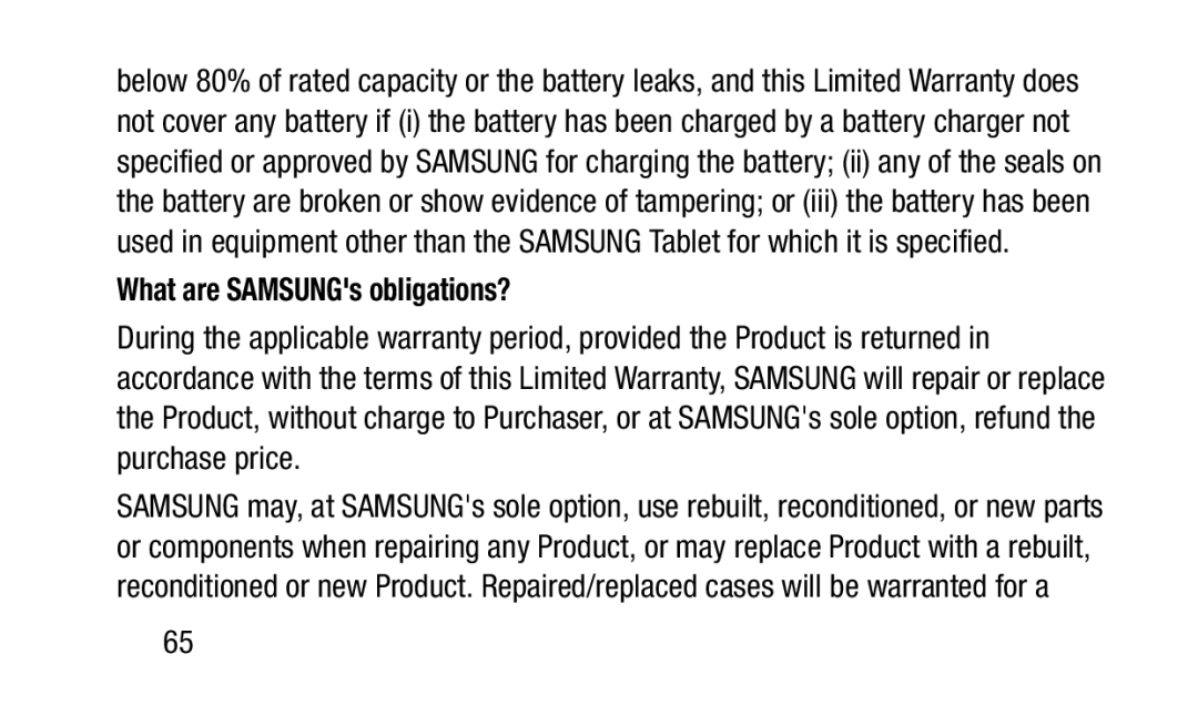 Samsung GH88-41012A warranty What are SAMSUNGs obligations? 