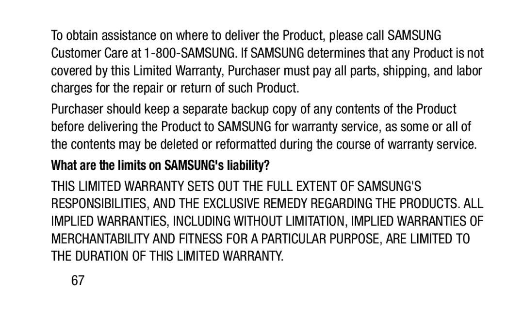 Samsung GH88-41012A warranty What are the limits on SAMSUNGs liability? 