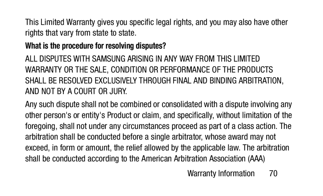 Samsung GH88-41012A warranty What is the procedure for resolving disputes? 