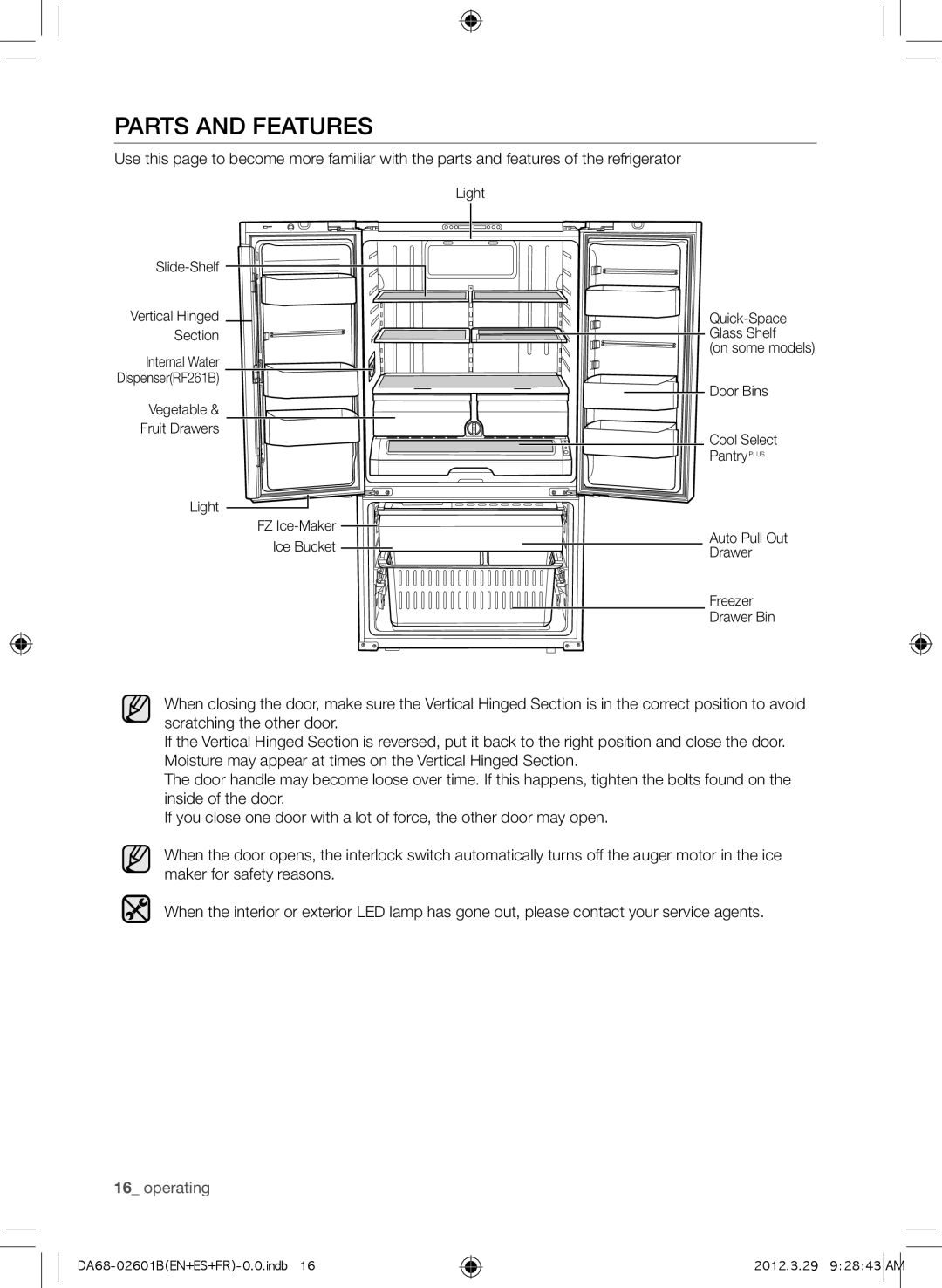 Samsung RF260BEAEBC, GI6FARXXQ, GI6FARXXY, RF260BEAEWW, RF260BEAESP, RF261BEAESP, RF261BEAEBC, RF261BEAESR PARTS ANd FEATuRES 