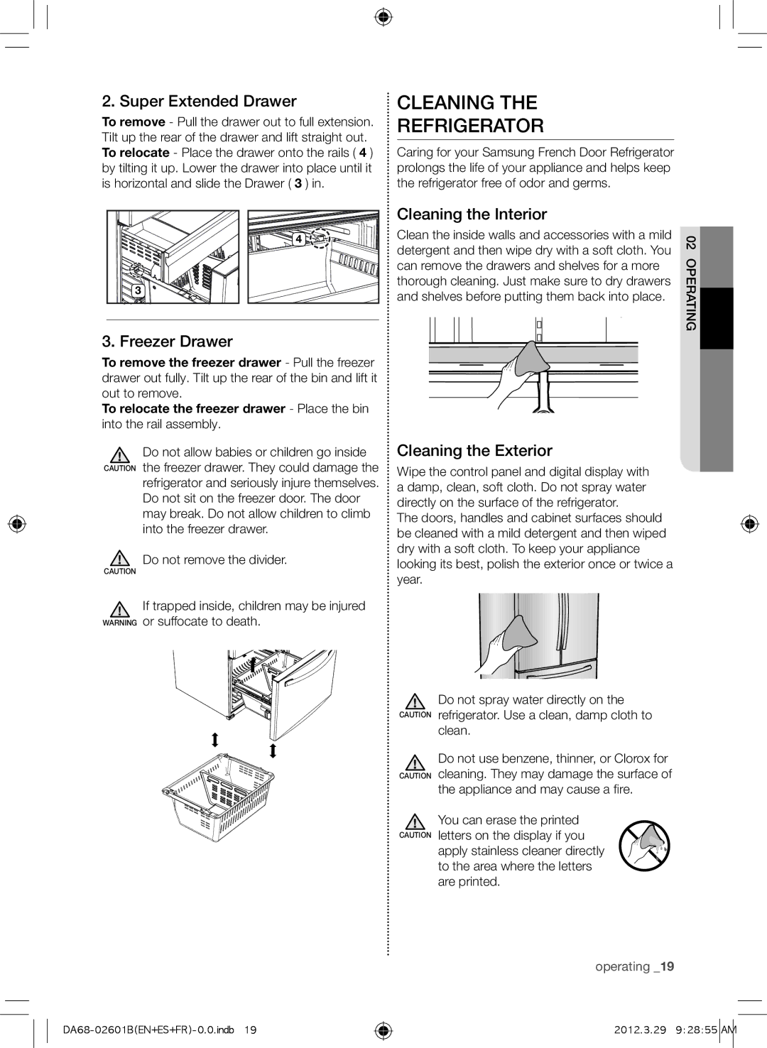 Samsung RF261BEAEWW, GI6FARXXQ, GI6FARXXY, RF260BEAEWW, RF260BEAESP, RF261BEAESP, RF261BEAEBC user manual ClEANING, Refrigerator 