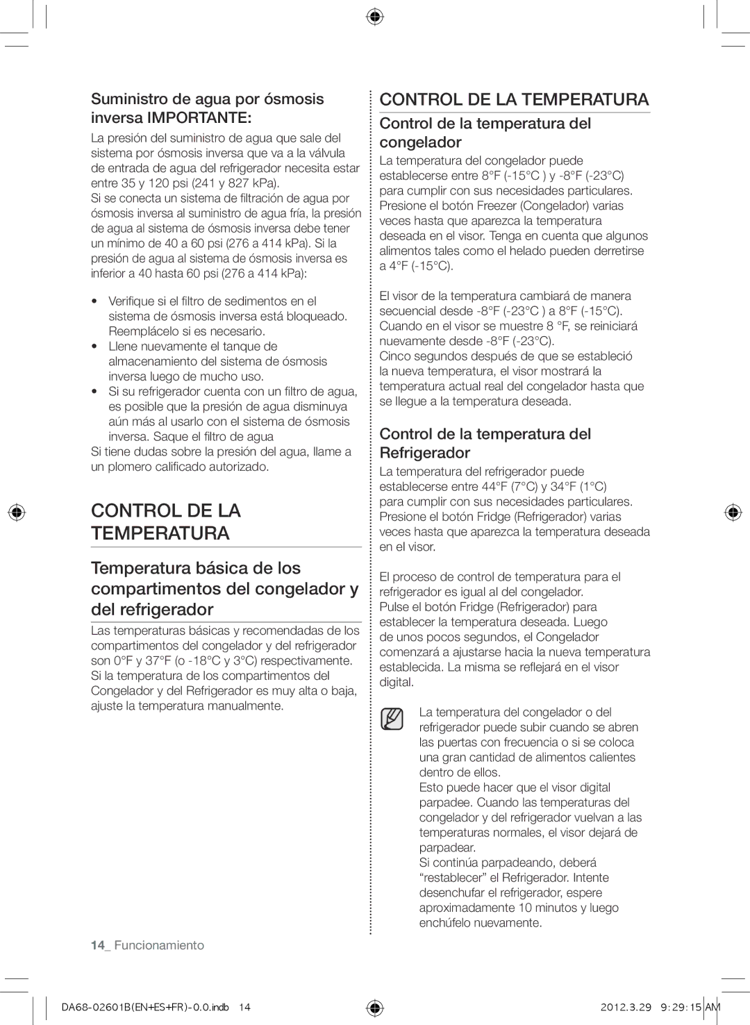 Samsung RF260BEAEWW, GI6FARXXQ, GI6FARXXY user manual Control DE LA Temperatura, Control de la temperatura del congelador 