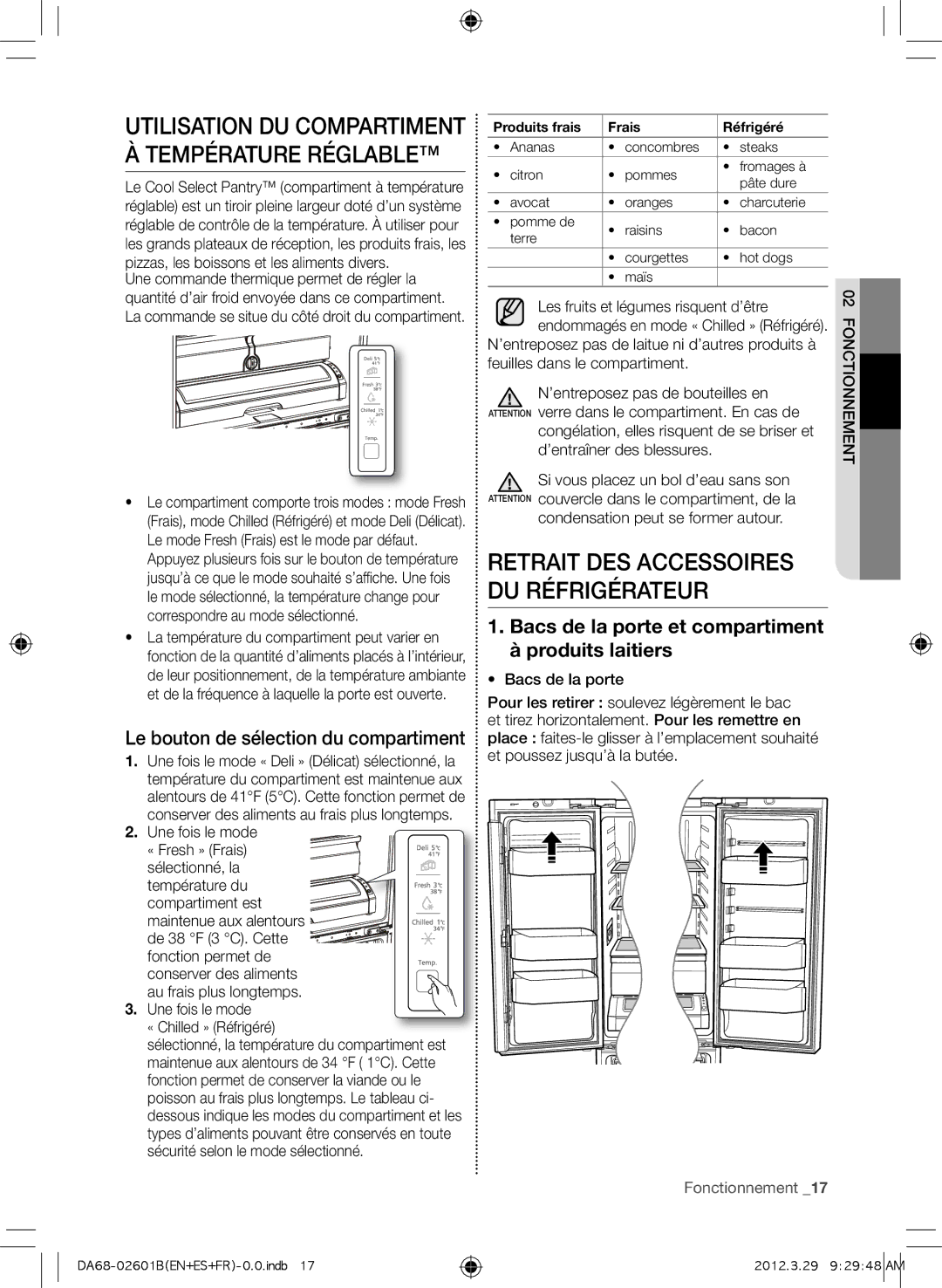 Samsung RF260BEAESP Utilisation du compartiment à température réglable, Retrait des accessoires du réfrigérateur 