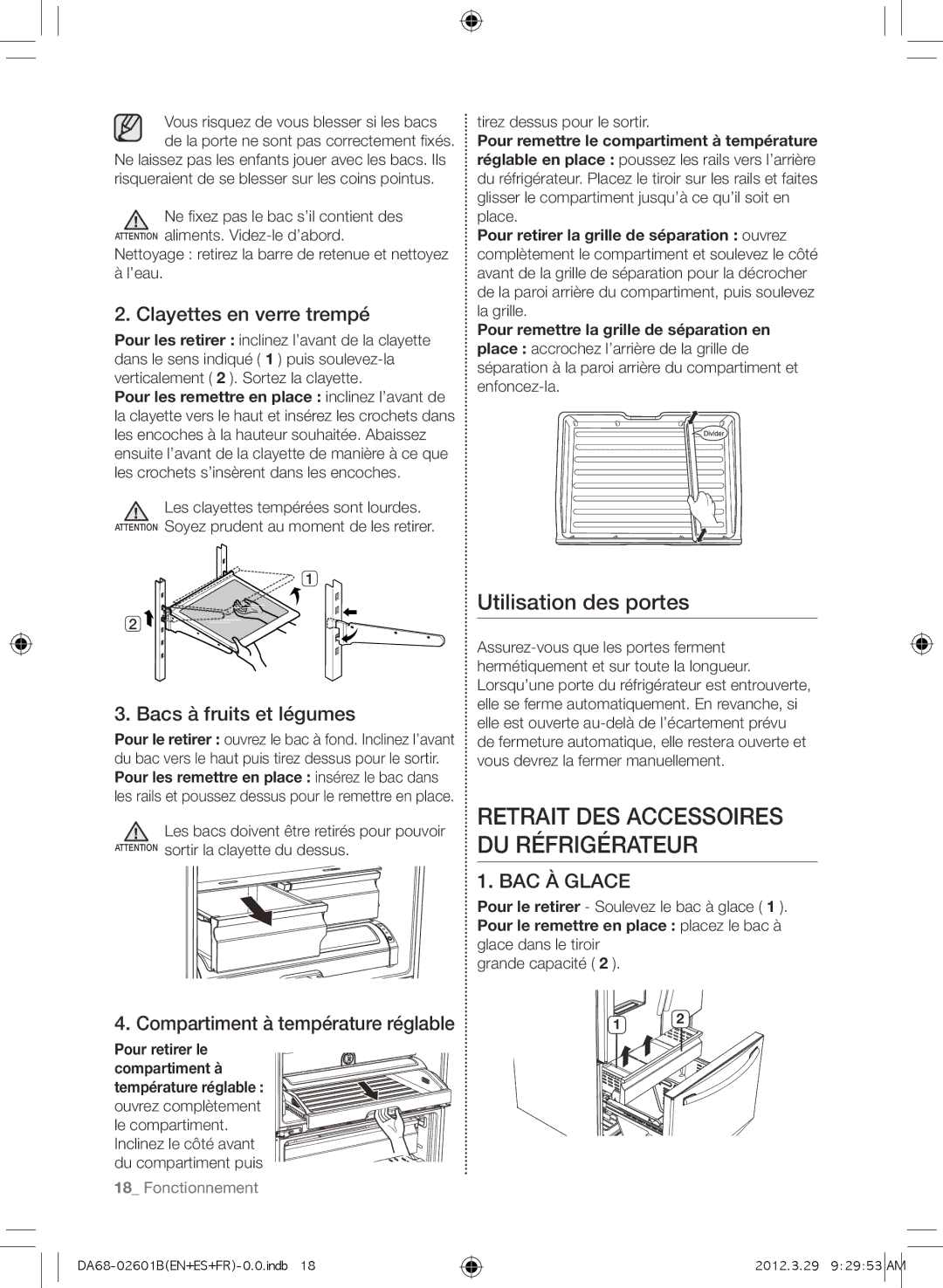 Samsung RF261BEAESP Clayettes en verre trempé, Bacs à fruits et légumes, Compartiment à température réglable, BAC À Glace 