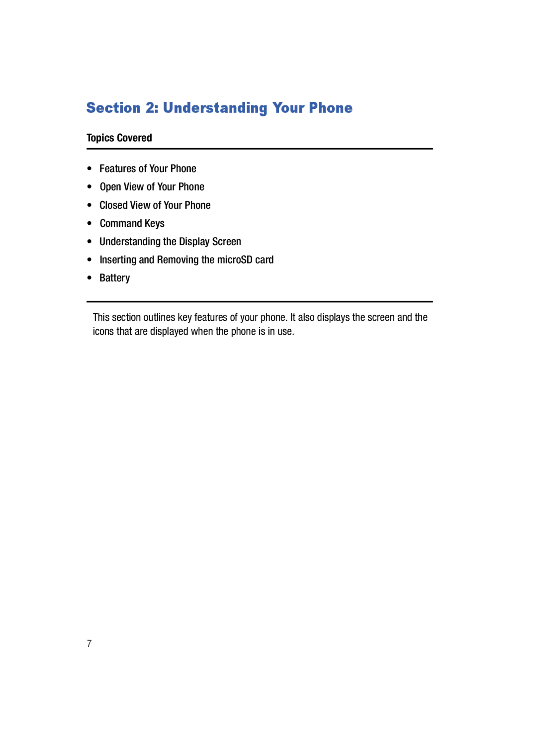 Samsung Gleam user manual Understanding Your Phone, Topics Covered 