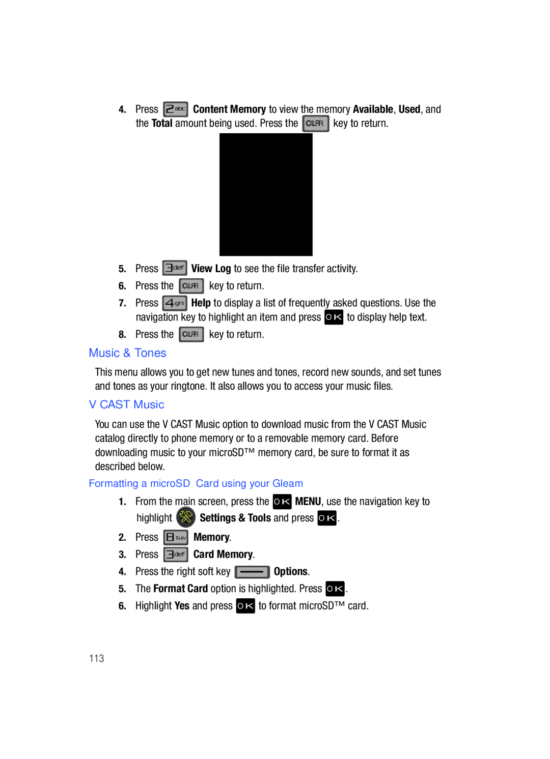 Samsung Gleam user manual Music & Tones, Press the CLR key to return, Cast Music, Press Card Memory 