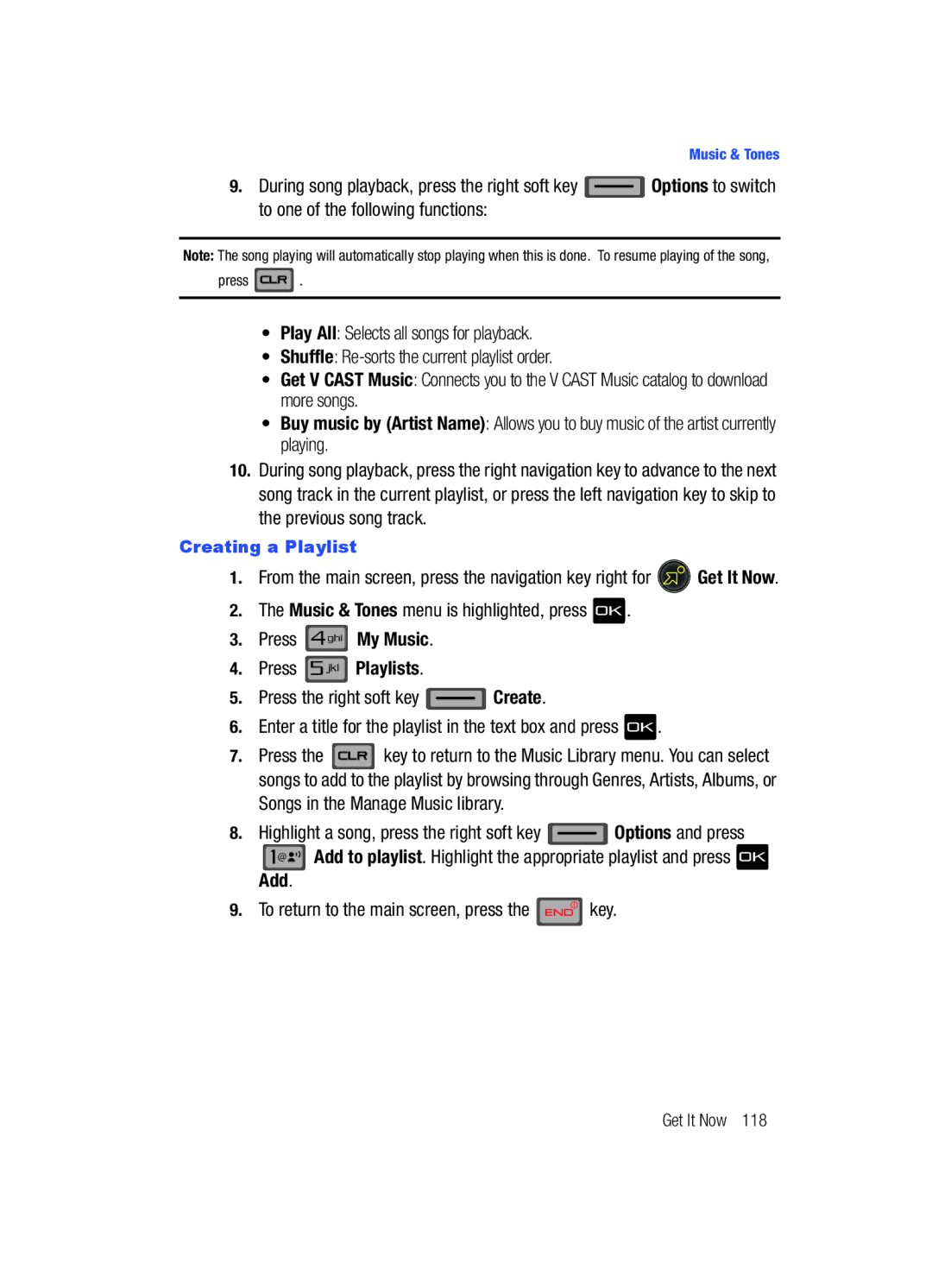 Samsung Gleam user manual Press My Music Press Playlists, Add 