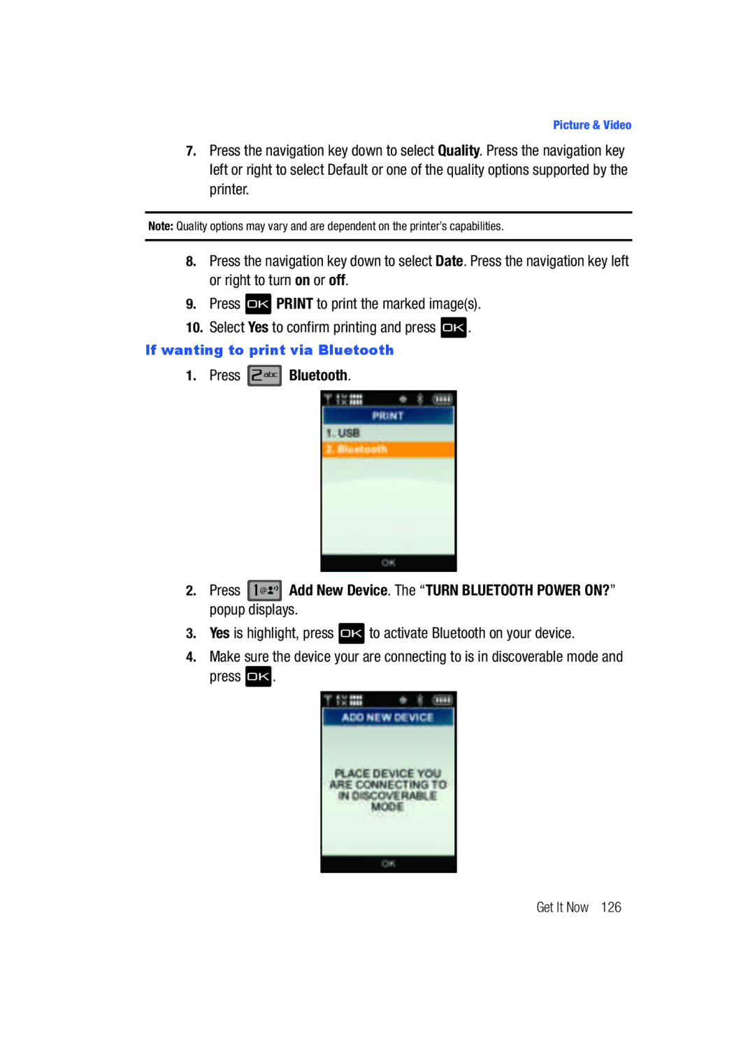 Samsung Gleam user manual If wanting to print via Bluetooth 