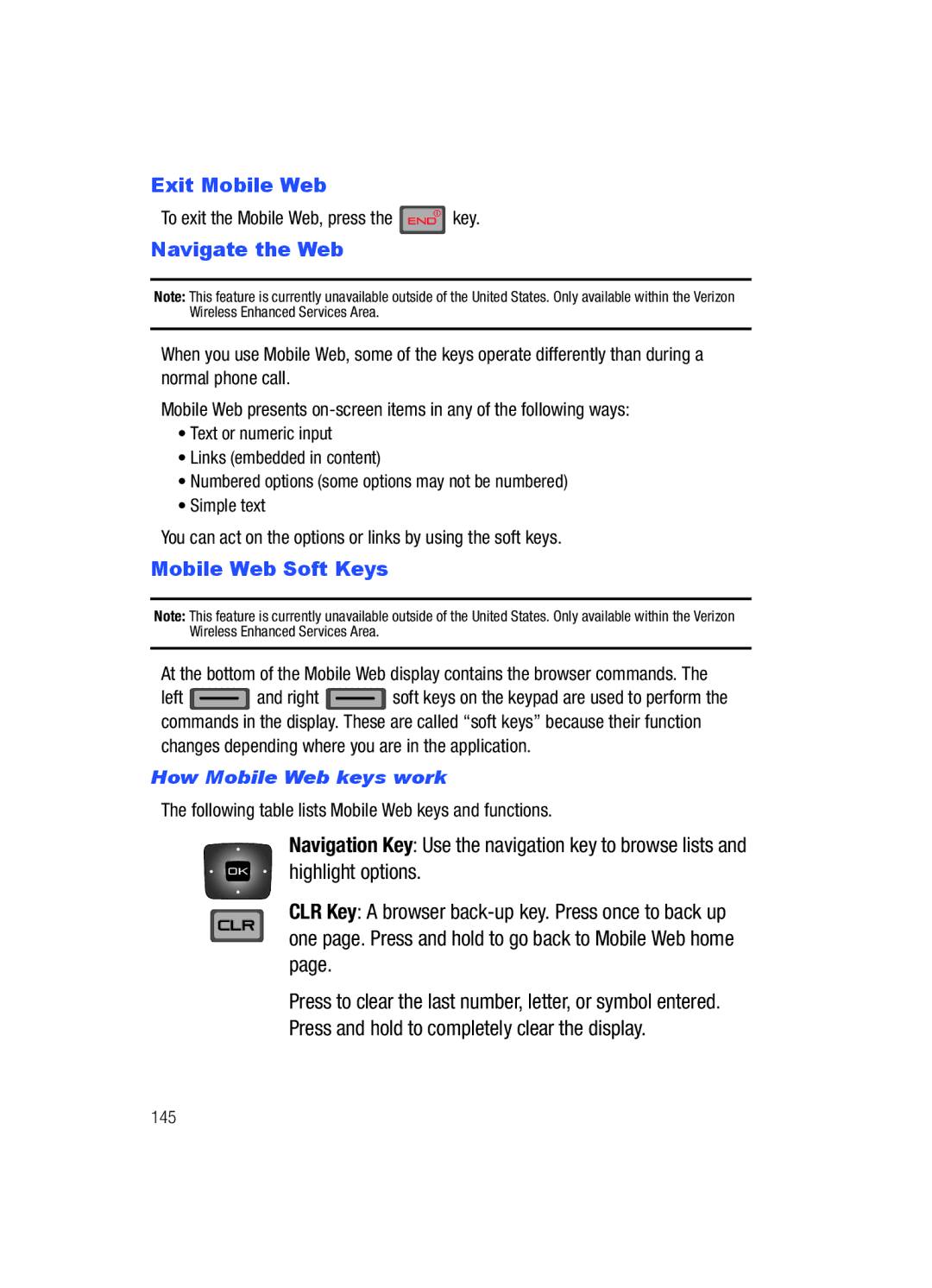 Samsung Gleam user manual Exit Mobile Web, Navigate the Web, Mobile Web Soft Keys, How Mobile Web keys work 