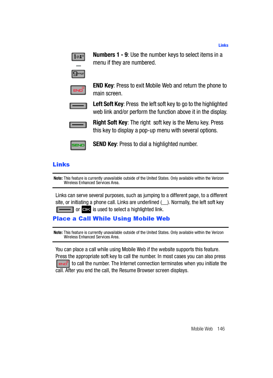 Samsung Gleam user manual Links, Place a Call While Using Mobile Web 