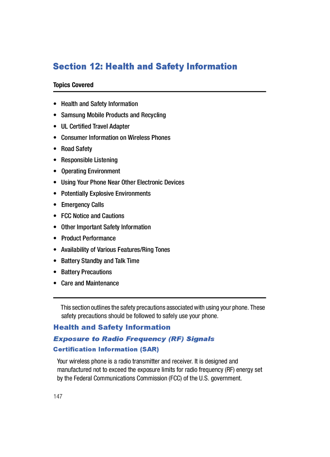 Samsung Gleam user manual Health and Safety Information, Exposure to Radio Frequency RF Signals 