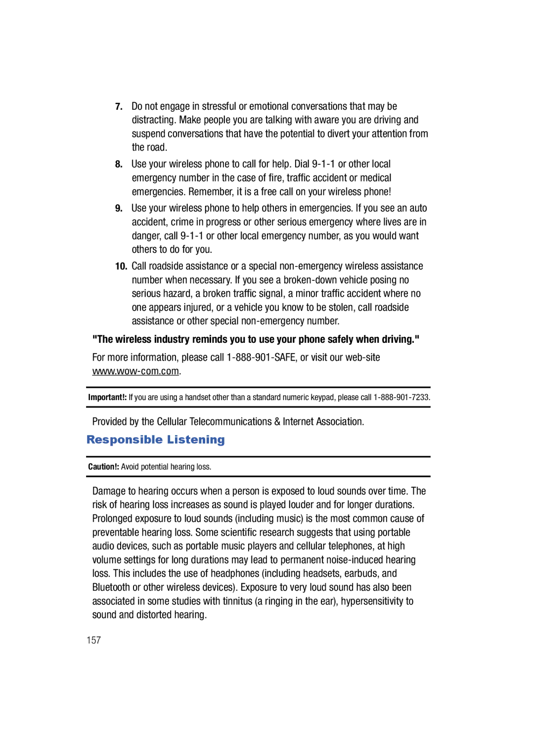 Samsung Gleam user manual Responsible Listening, 157 