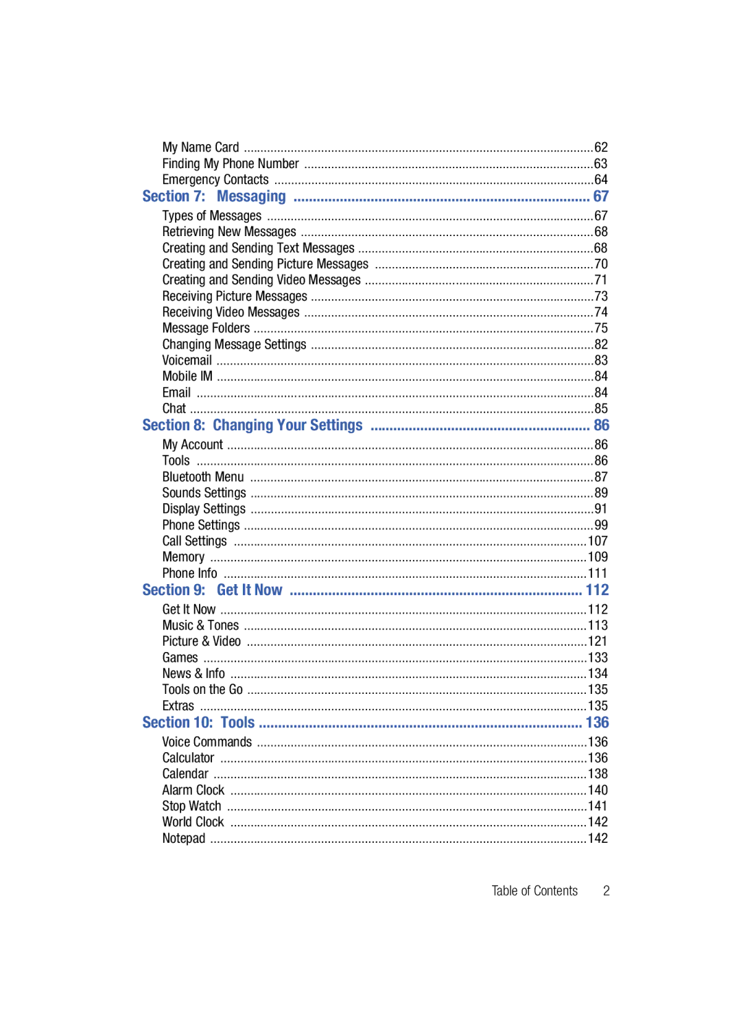 Samsung Gleam user manual Section 