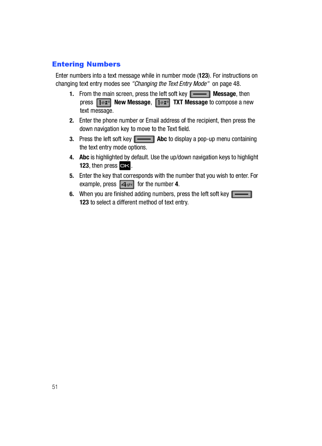 Samsung Gleam user manual Entering Numbers 