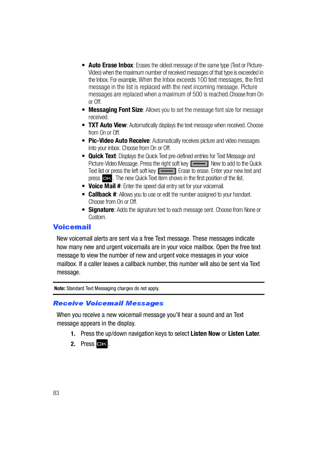 Samsung Gleam user manual Receive Voicemail Messages 