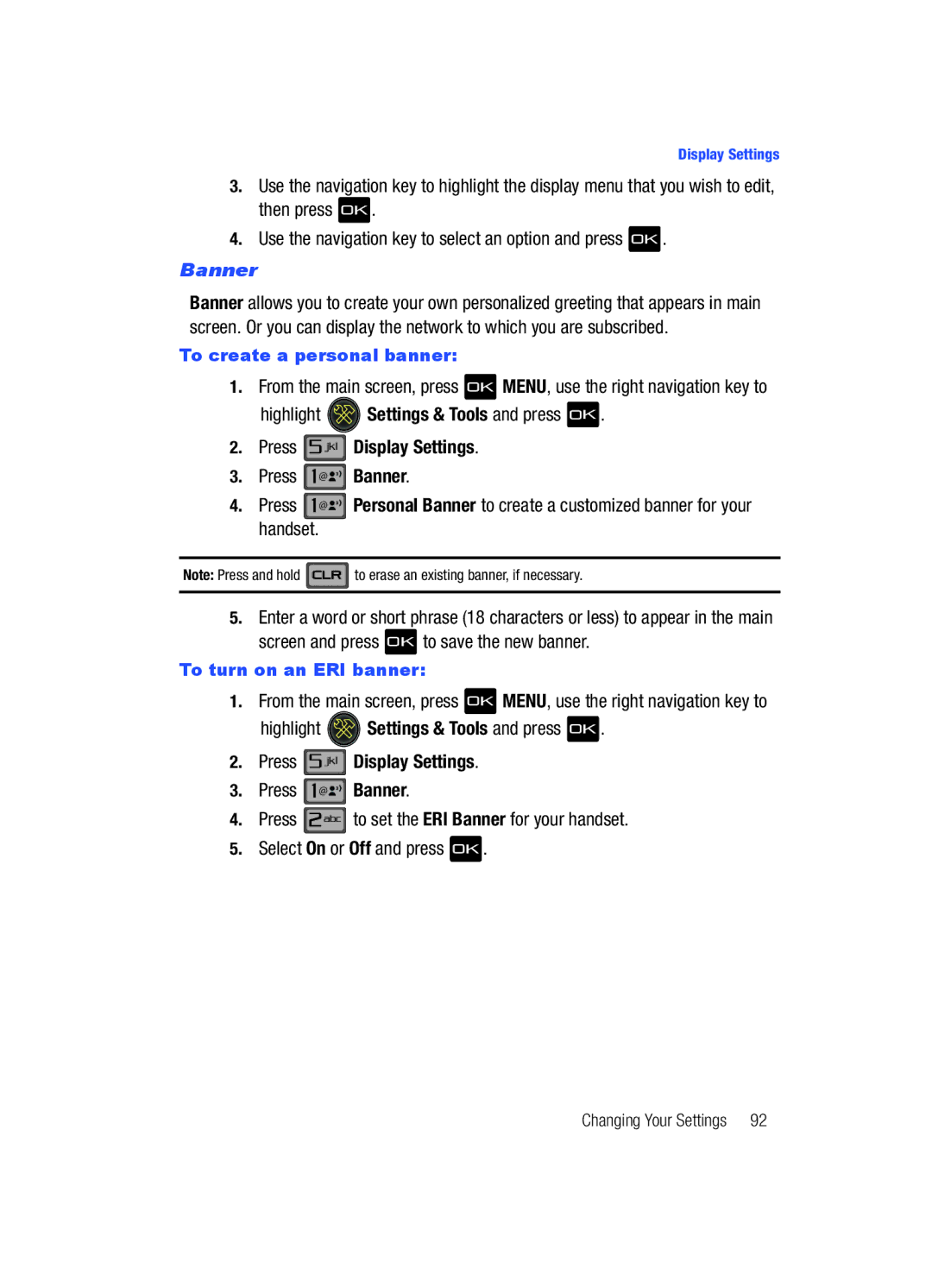 Samsung Gleam user manual Press @ Banner, Handset 