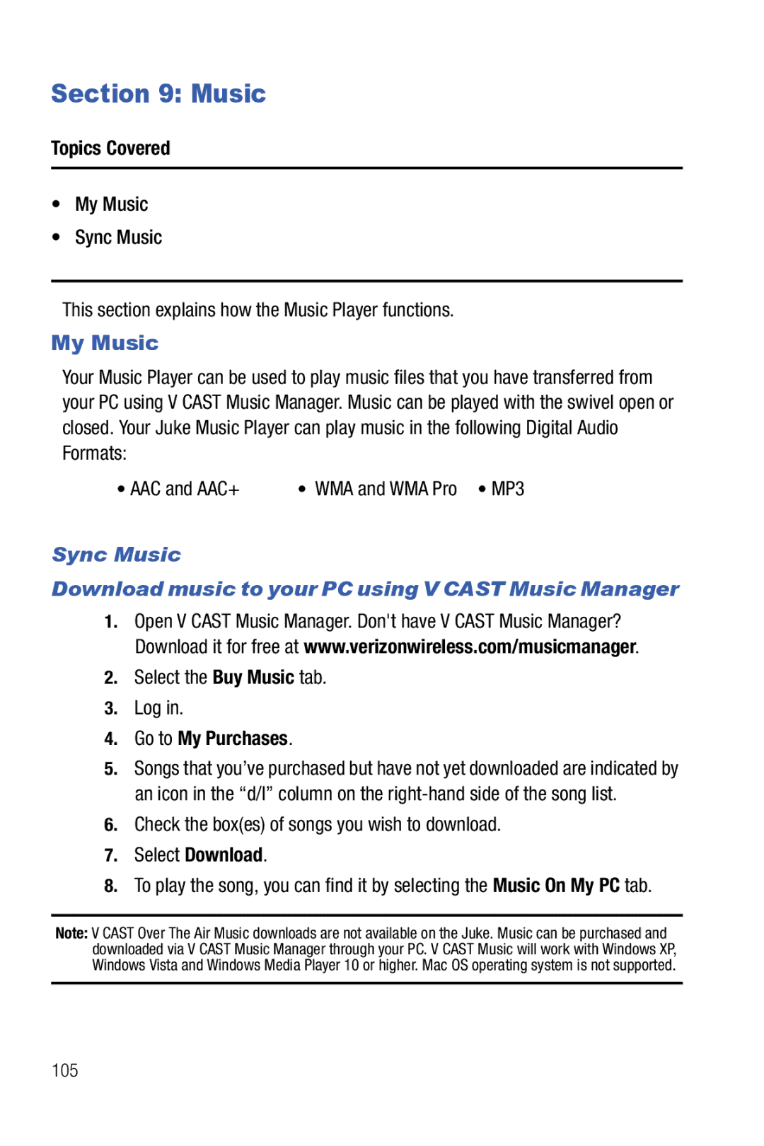 Samsung Glyde user manual My Music, Select the Buy Music tab Log, Go to My Purchases, WMA and WMA Pro MP3 