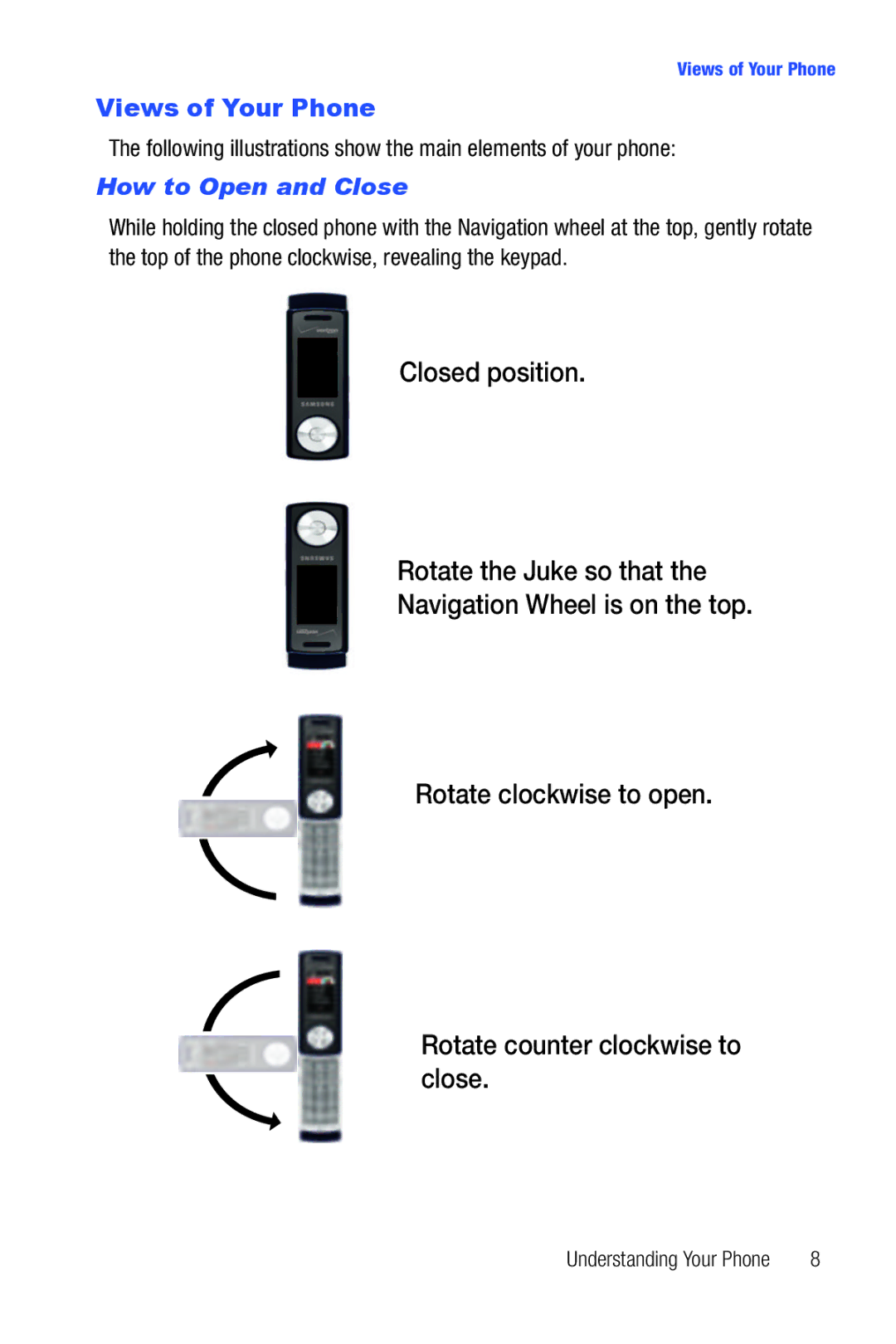 Samsung Glyde user manual Views of Your Phone, How to Open and Close 