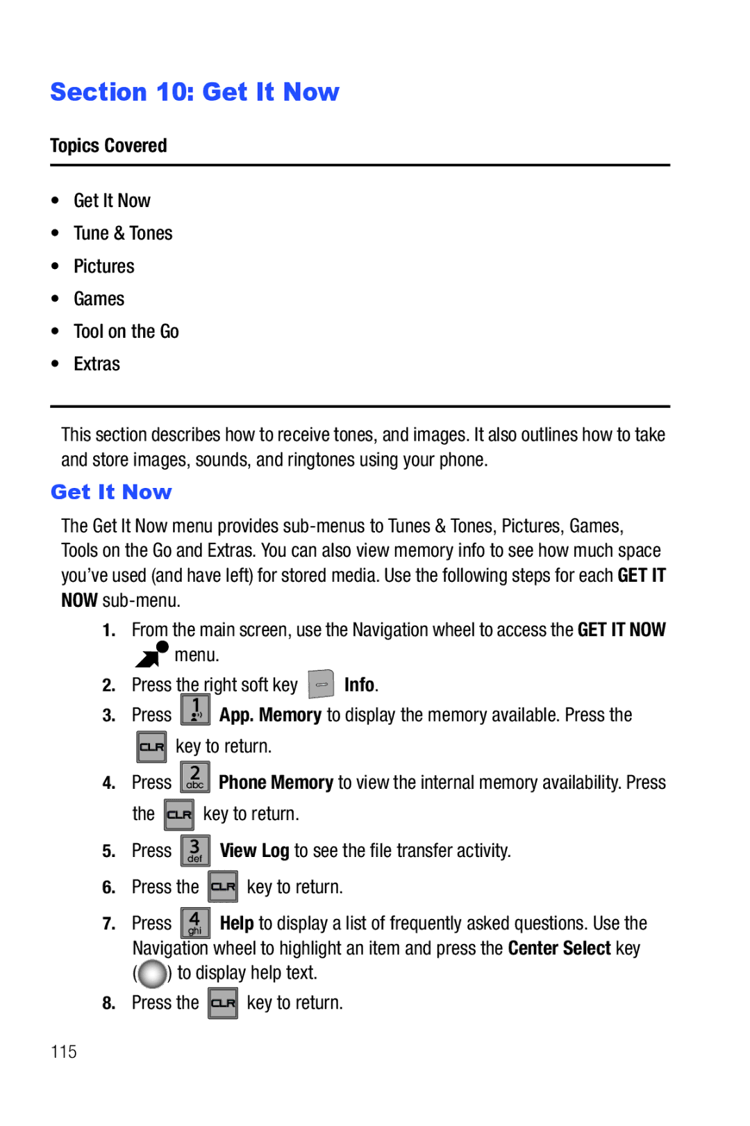 Samsung Glyde user manual Get It Now, Press ghi, To display help text, LR key to return 