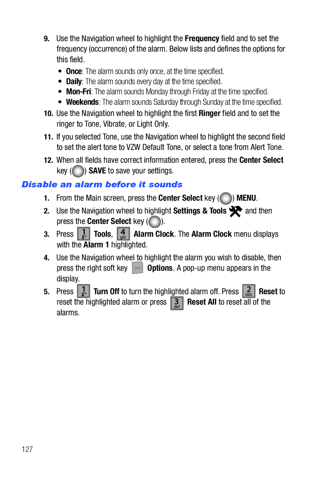 Samsung Glyde user manual Disable an alarm before it sounds, Alarms, 127 