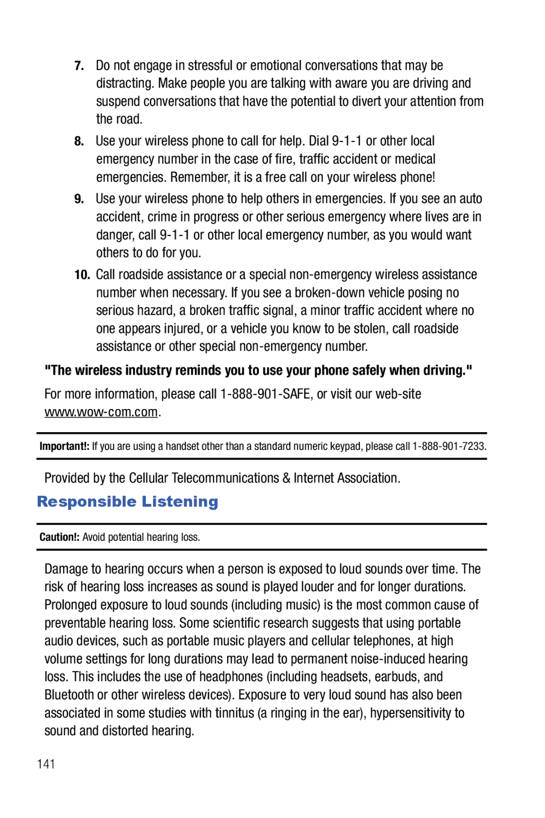 Samsung Glyde user manual Responsible Listening, 141 