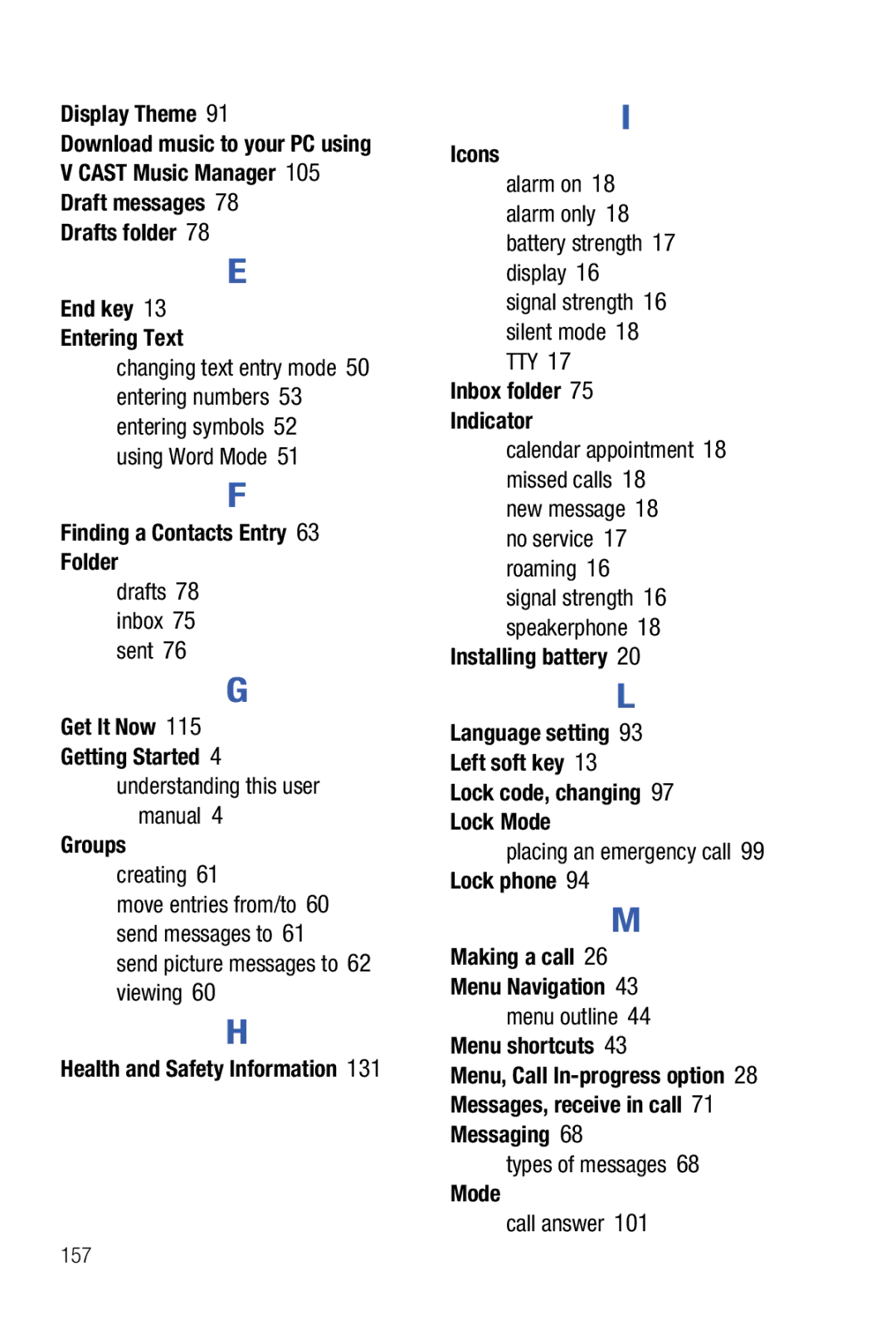 Samsung Glyde Display Theme, Drafts folder End key Entering Text, Finding a Contacts Entry Folder, Icons, Lock phone, Mode 