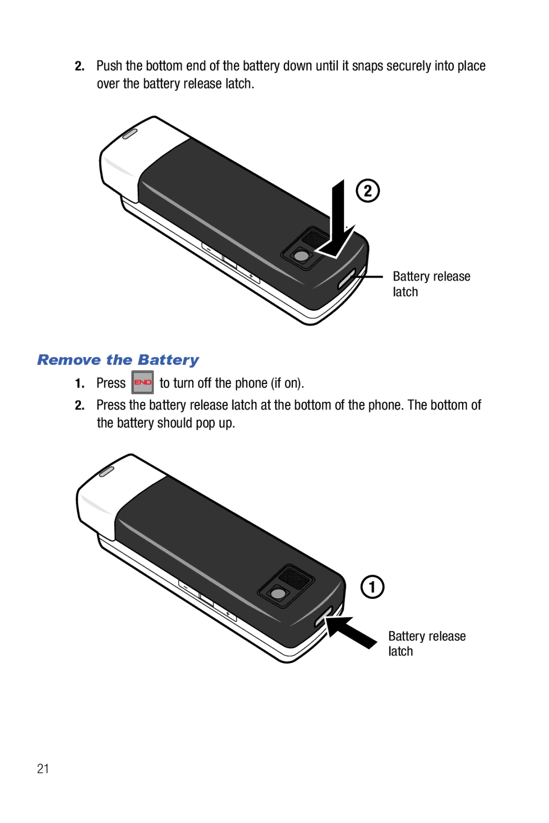 Samsung Glyde user manual Remove the Battery, Battery release latch 