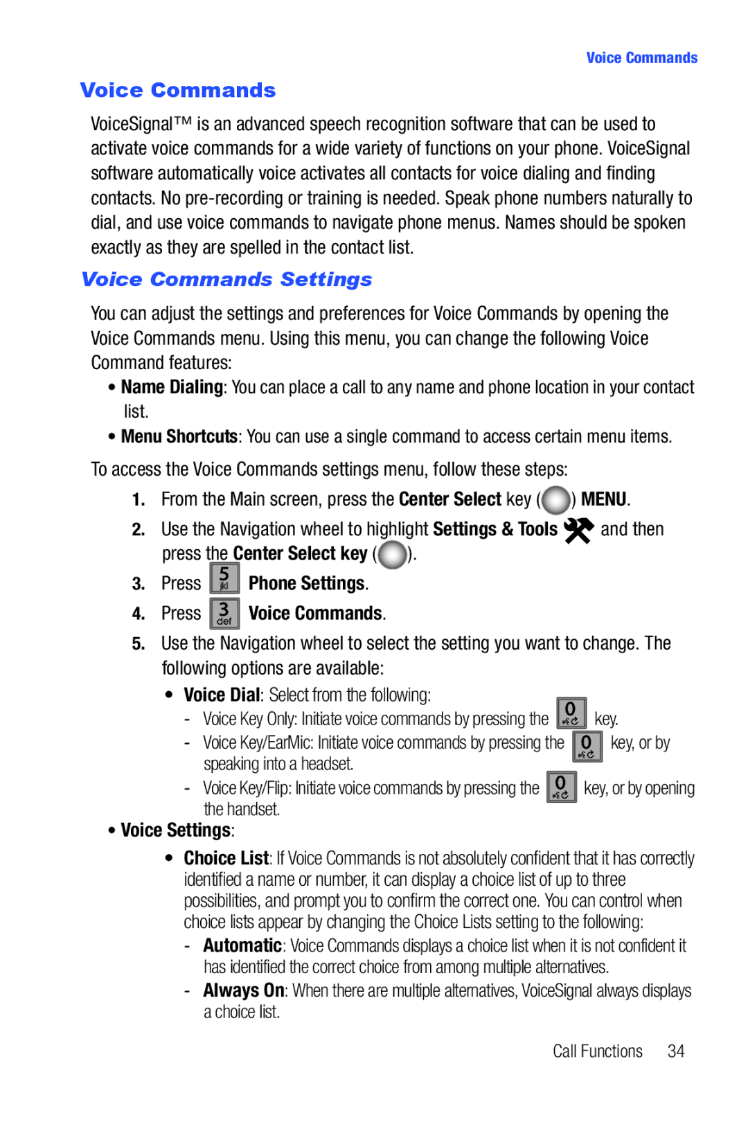 Samsung Glyde user manual Voice Commands Settings, Press def3 Voice Commands, Voice Settings 