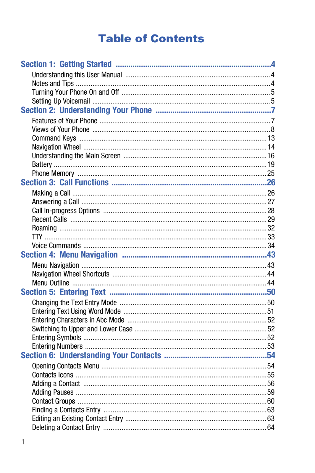 Samsung Glyde user manual Table of Contents 