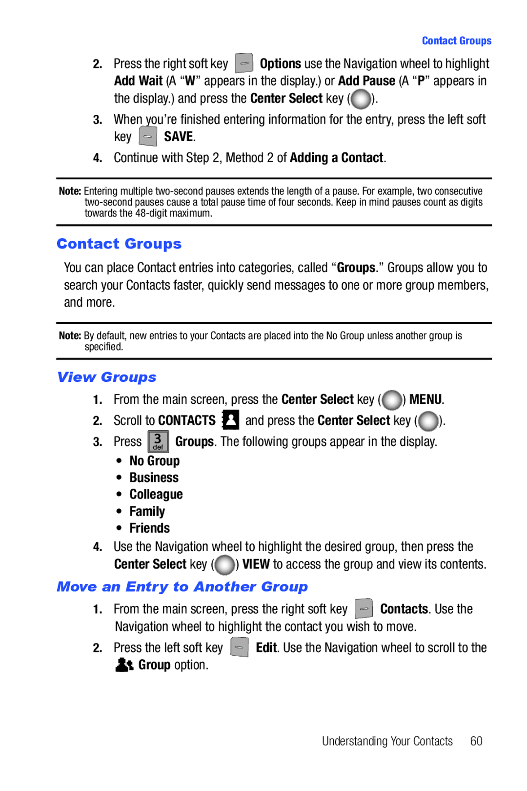 Samsung Glyde Contact Groups, View Groups, No Group Business Colleague Family Friends, Move an Entry to Another Group 