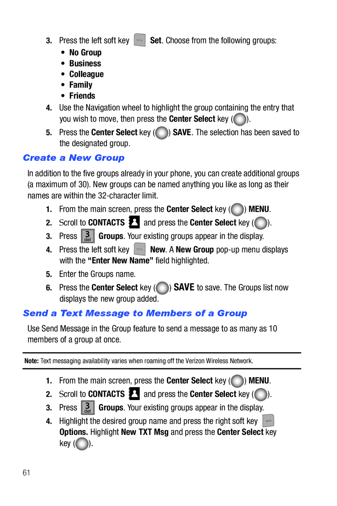 Samsung Glyde user manual Create a New Group, Send a Text Message to Members of a Group 