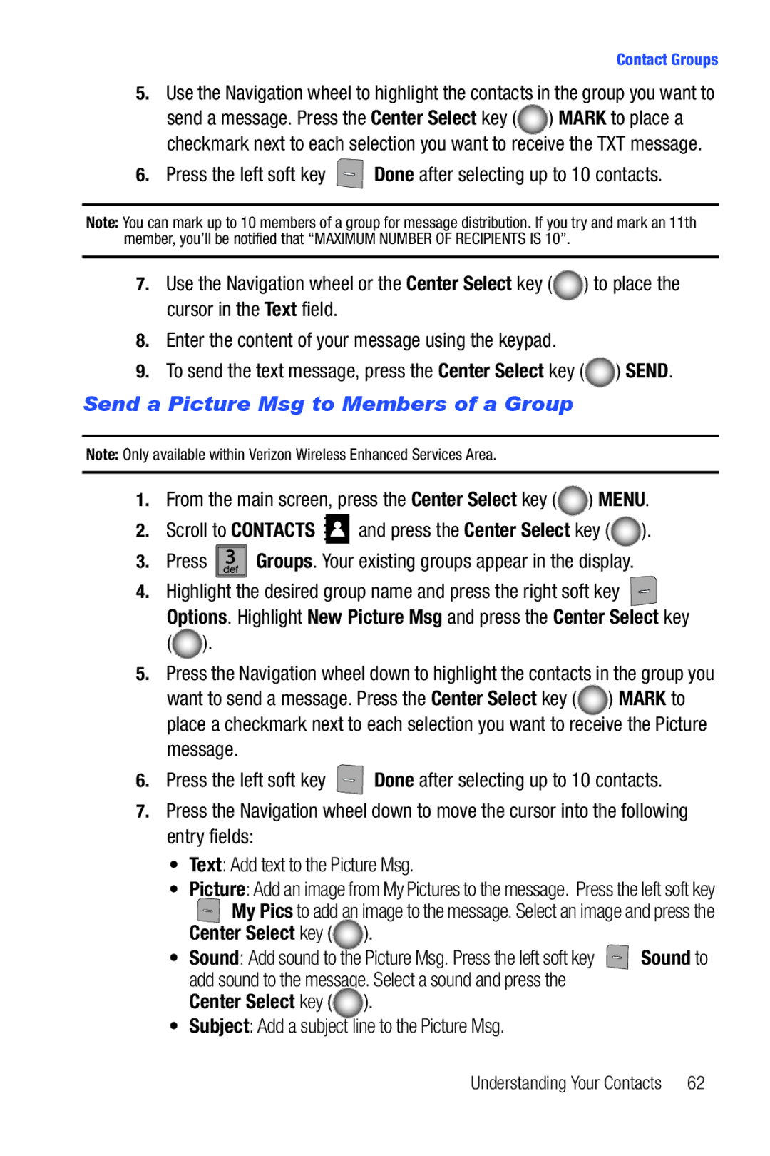 Samsung Glyde user manual Send a Picture Msg to Members of a Group, Subject Add a subject line to the Picture Msg 