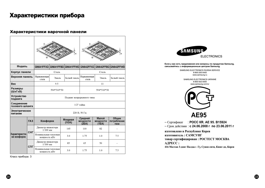 Samsung GN641FFXD/BWT, GN642FFWD/BWT, GN641FFWD/BWT, GN641FFBD/BWT manual AE95 