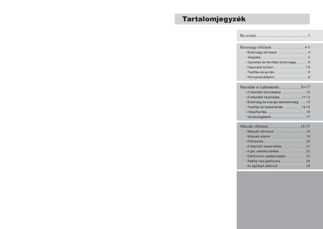 Samsung GN641FFXD/XEH, GN641FFXD/BOL manual Tartalomjegyzék, Készülék használata 11-12, Tisztítás és karbantartás 14-15 