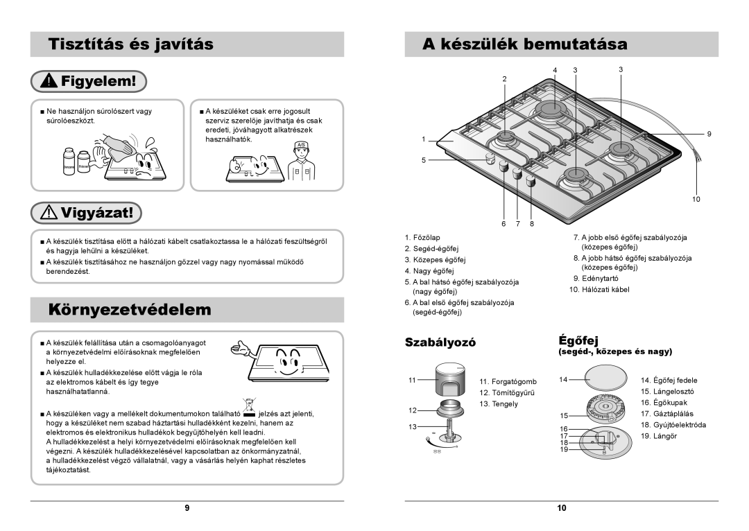 Samsung GN641FFXD/XEH, GN641FFXD/BOL manual Tisztítás és javítás Készülék bemutatása, Környezetvédelem 