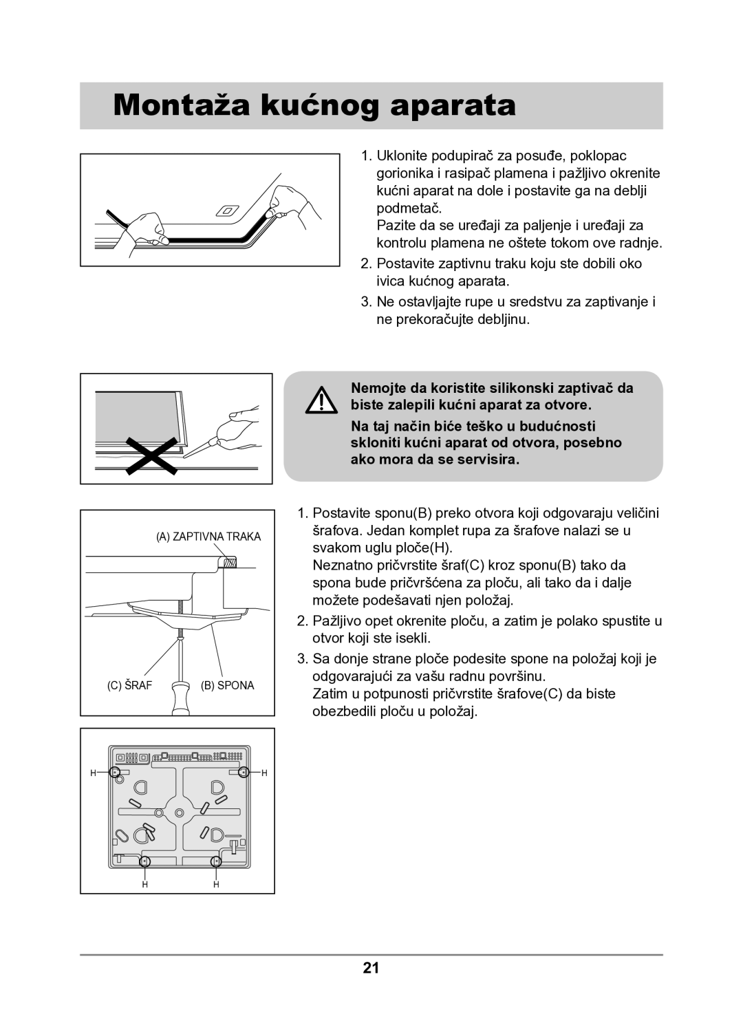 Samsung GN641FFXD/XEH manual Montaža kućnog aparata 