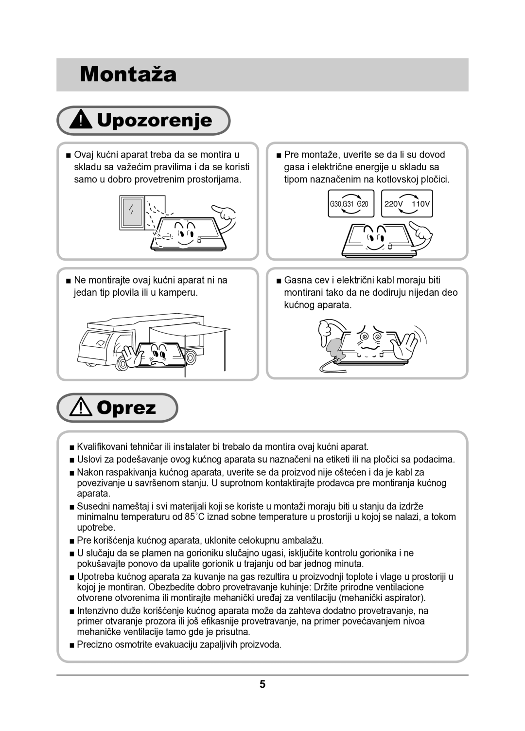 Samsung GN641FFXD/XEH manual Montaža, Upozorenje, Oprez 