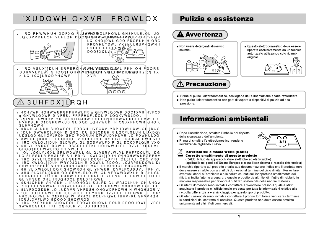 Samsung GN641FDXD1/XET, GN641JDXD1/XET manual Durante l’uso continua, Pulizia e assistenza, Informazioni ambientali 